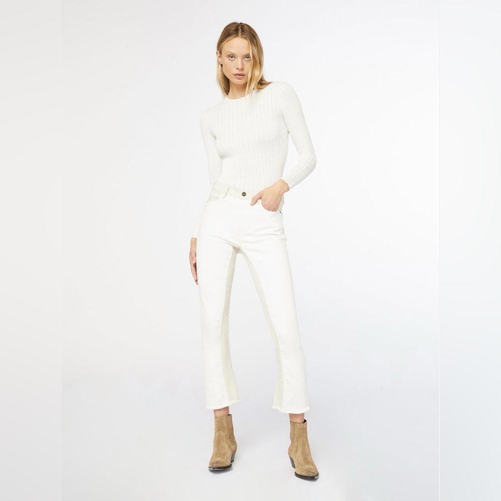 SOLD FRAME Le Crop Mini Boot Jeans White + Cream Raw Hem Denim Size 24